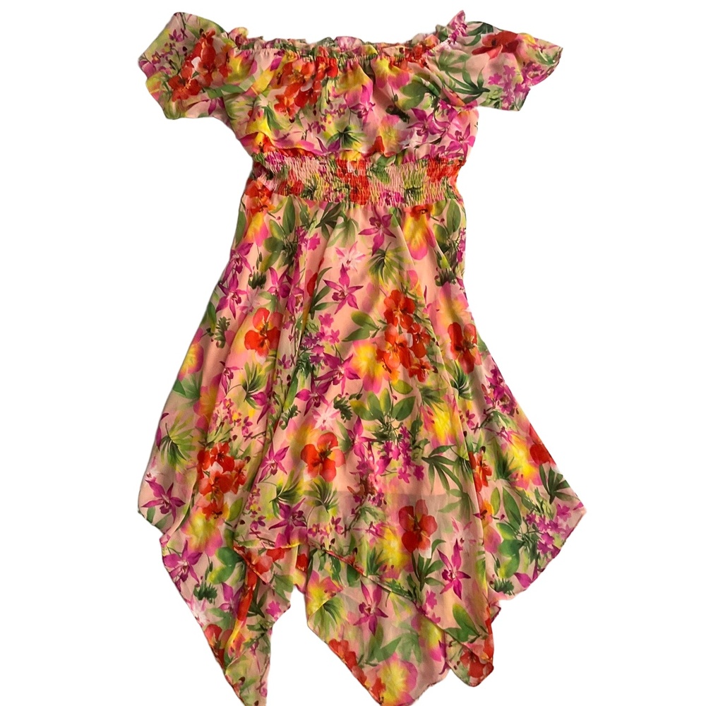 Rabbit Rabbit‎ DESIGNS Peach Floral OffShoulder Dress 18